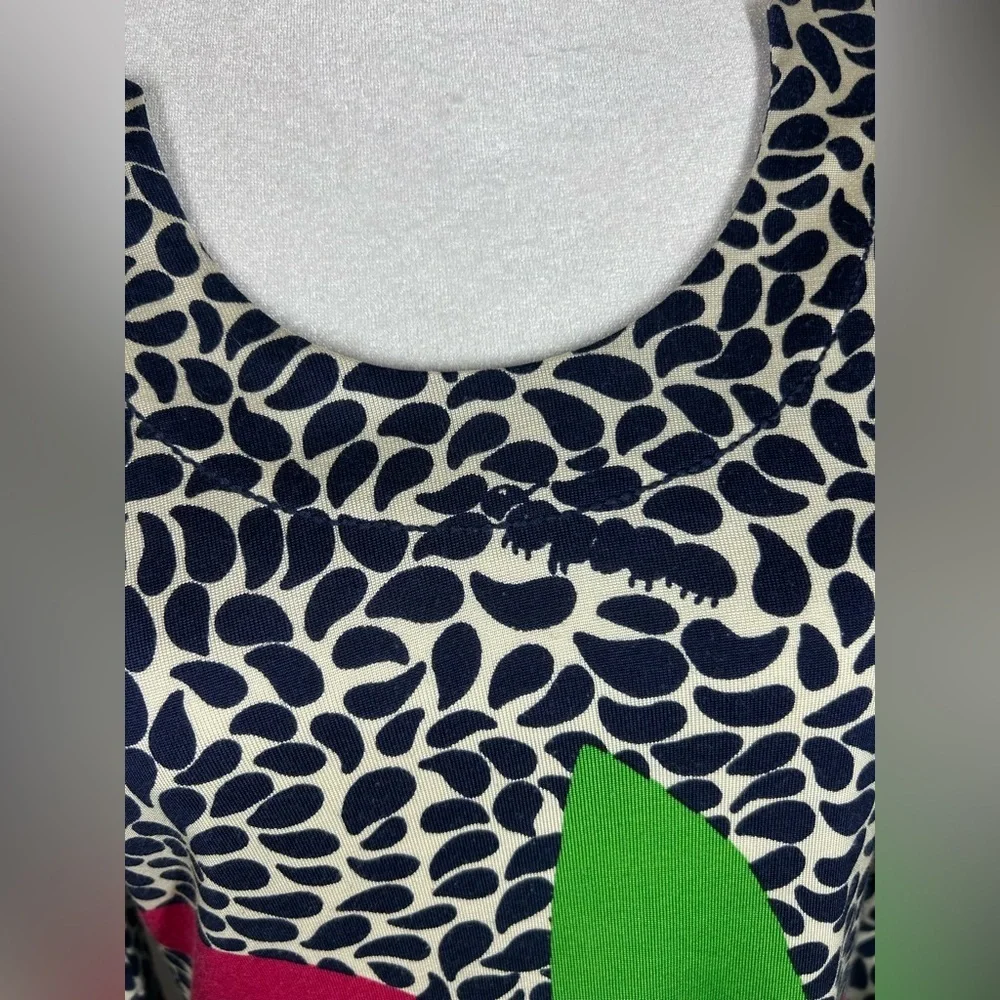 Lilly Pulitzer Angie Shift Dress Navy White Pink Green Leaf Pattern Midi Size M